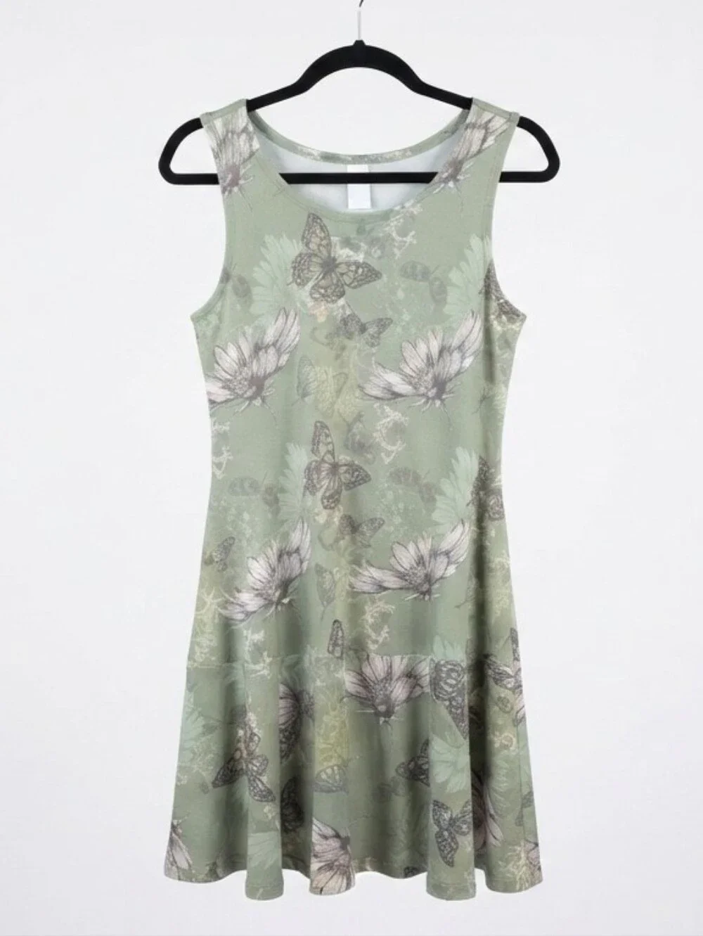 Bonnie Jean Girls Green Butterfly & Floral Print Sleeveless Drop-Waist Dress Siz